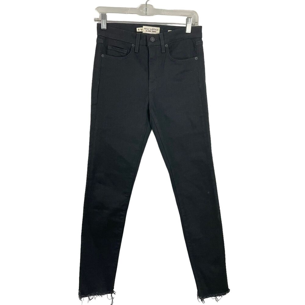 Nili Lotan Black Ankle Jean Sz 26 High Rise Skinny Frayed Raw Hem crop 10758W377